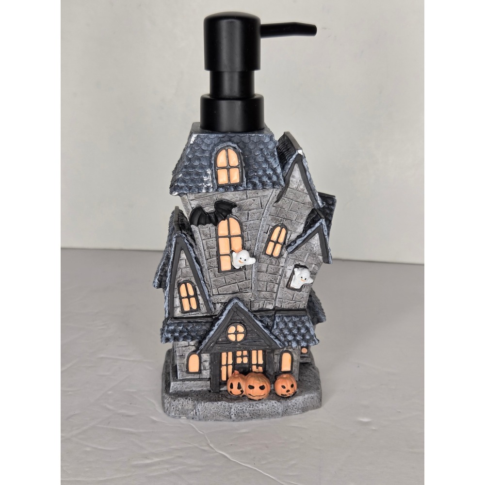 Halloween Haunted House Soap Dispenser Resin Ghost Pumpkin Spooky Decor Gray